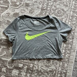 Nike Dri-FIT Gray Tee with Bright Green Swoosh
